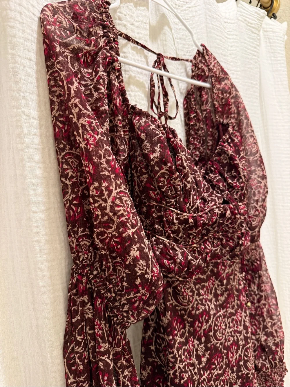 NWT Free People Aglow Midi Dress Chocolate Burgundy Boho Floral Size XS